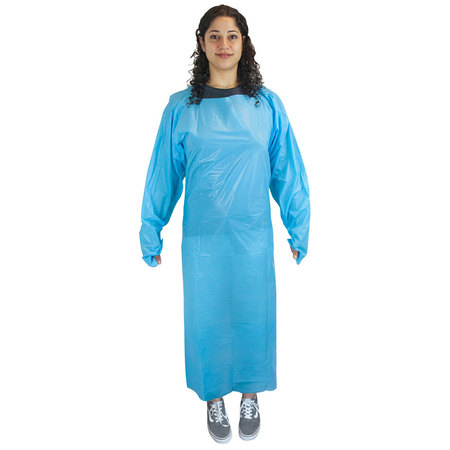 Safe Handler Disposable CPE Gown with Thumb Loops Apron, Blue(25-Pack) BLSH-MS20-CPE-BL-25